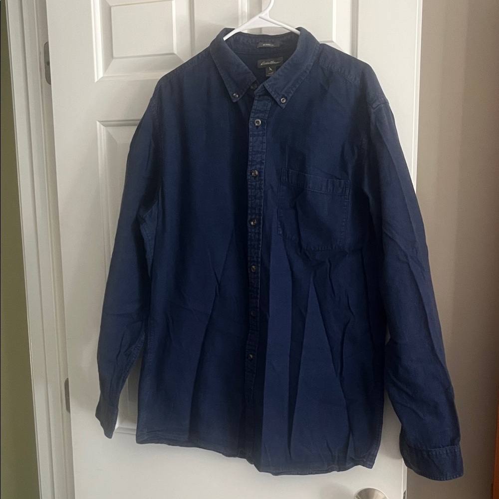 Eddie Bauer Men's Casual Button Down Shirt - Navy Blue